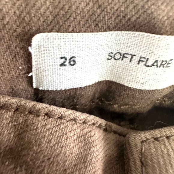 Subdued Soft Flare Jeans Womens High Rise Smile Brown Raw Hems Stretch - Picture 9 of 16